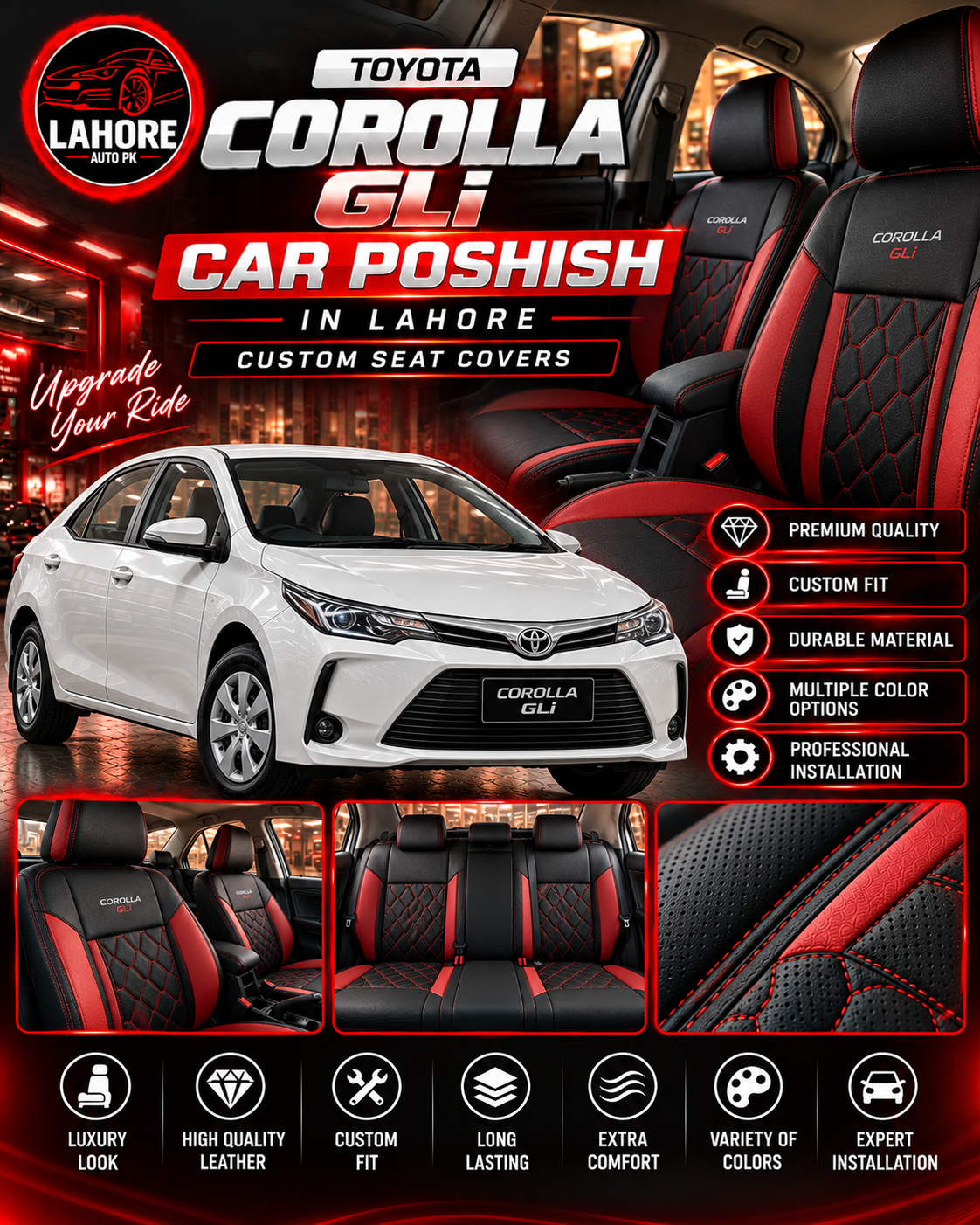 Toyota Corolla GLi Car Poshish in Lahore – Custom Seat Covers